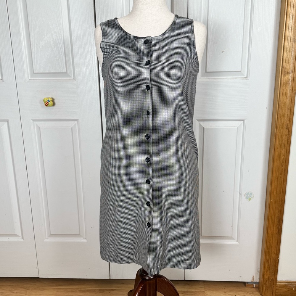 Talbots Black and White Button-Front Midi Dress